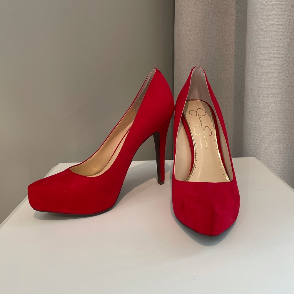 Jessica Simpson Red Suede Platform Heels